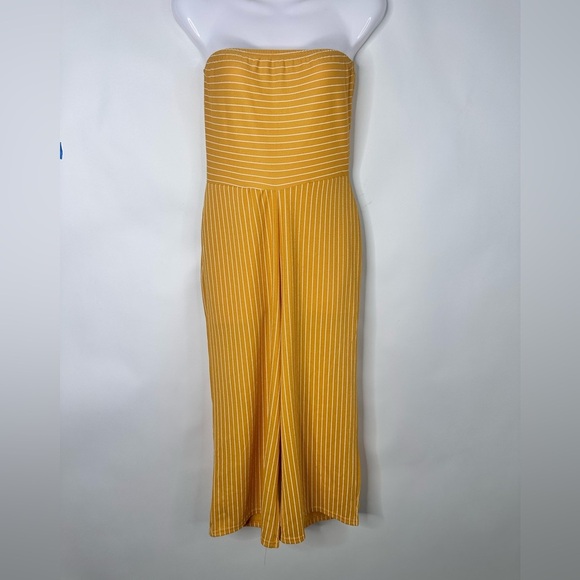 PrettyLittleThing Mustard PinStriped Bandeau Cropped Jumpsuit size 6 NWT - Picture 12 of 12